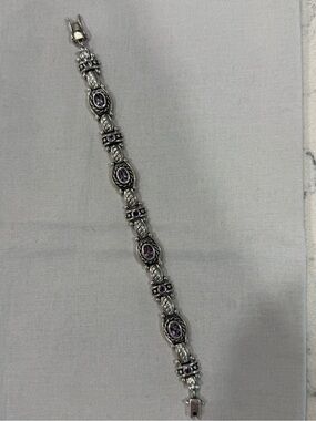 Sterling Silver Amethyst Accent Link Bracelet - Purple
